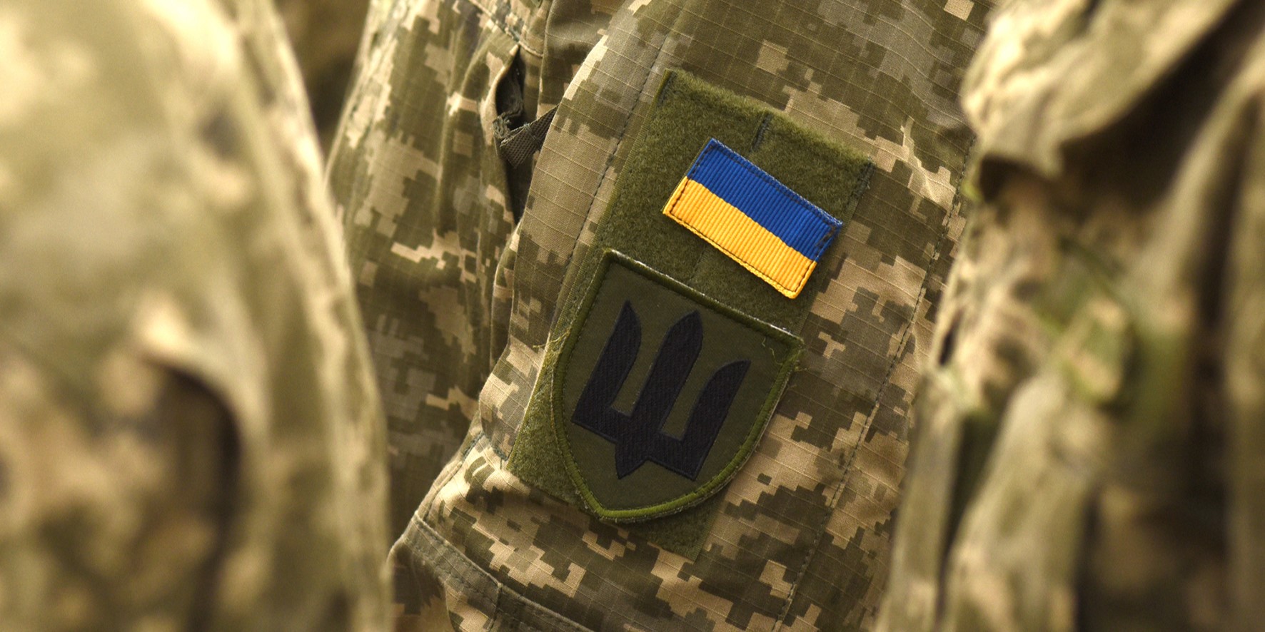 A sleeve of the Ukrainian army uniform with a patch flag