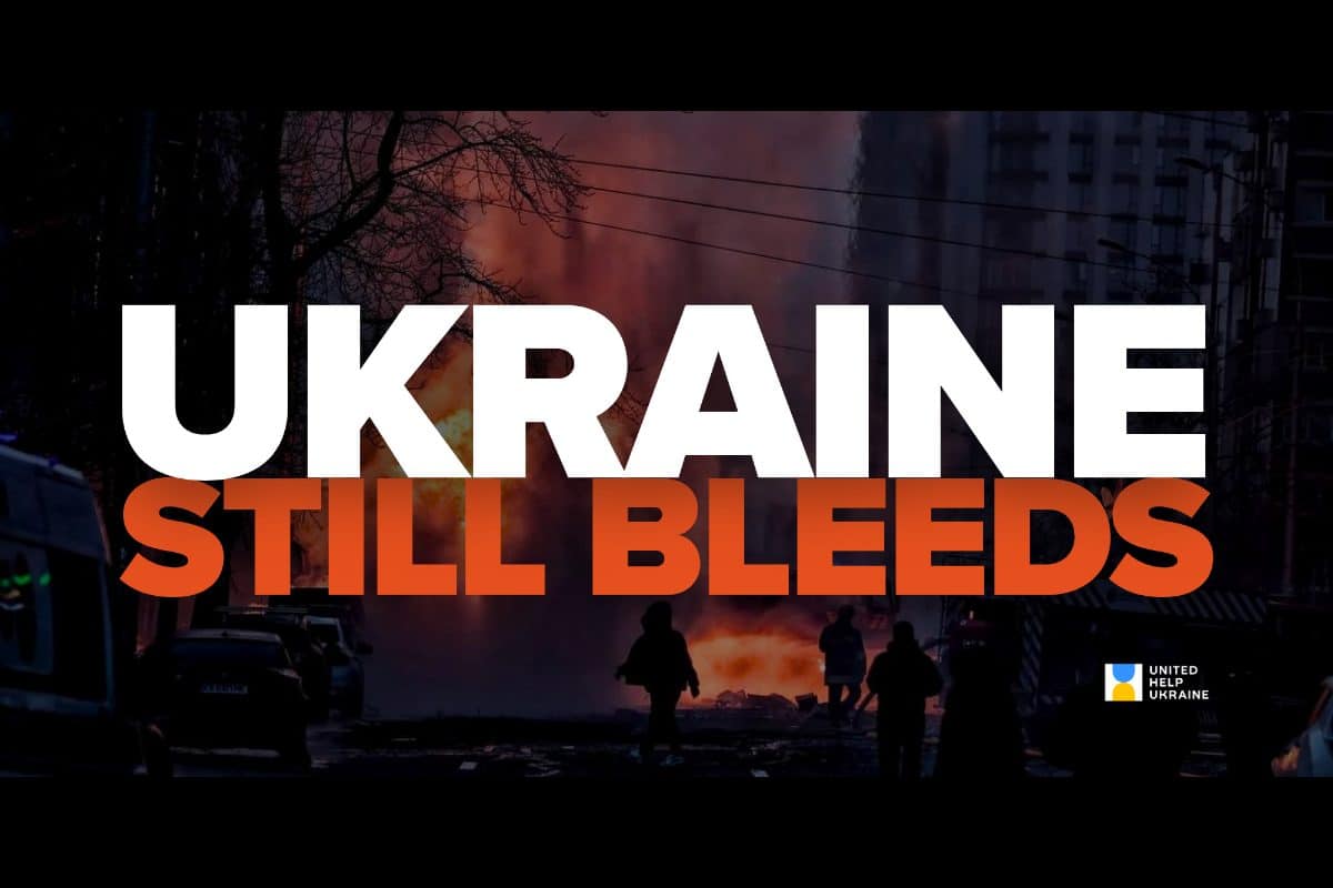 zelensky trump meeting concerns and call for active response: Ukraine Still Bleeds with the ruined houses in the background.
